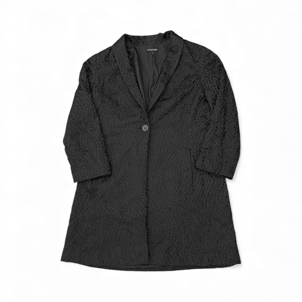 Eileen Fisher 100% Silk Jacket Textured Polka Dot Pattern Size Small